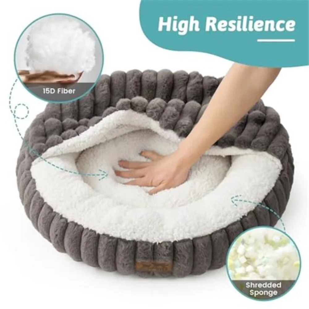 Cat Bed Hooded Blanket Anti Anxiety Donut Pet Bed Cozy Small Dogs Fluffy Soft